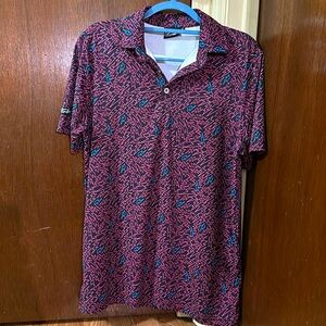 Sunday Swagger Medium Men’s Polo Black with Pink and Blue lightning bolt pattern